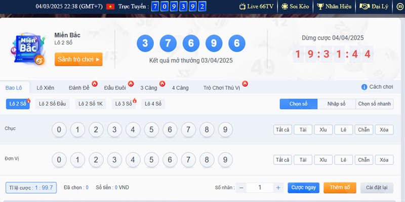 Giao diện trò chơi xổ số miền bắc QH88