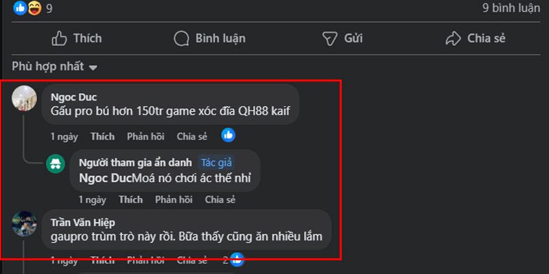 Người dùng trong nhóm xóc đĩa facebook bàn tán về gấu pro