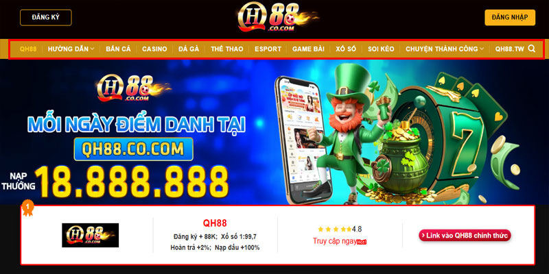 Trang QH88 chính chủ có giao diện tối ưu các chức năng